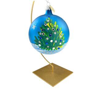 2013 Christmas Tree Ornament Hand Painted Glass Blue Signed Pier 1 Imports